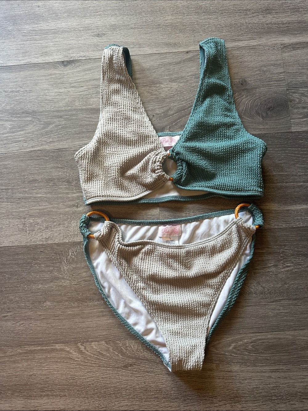 Pink Lily Sage Green & Cream Textured Ring Bikini Set